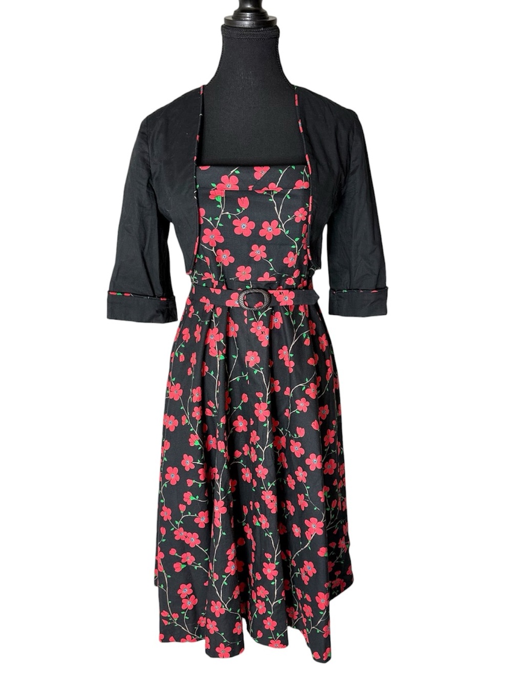 Retro Handmade Floral Midi Dress Pin Up Rockabilly Jacket Swing Small Medium